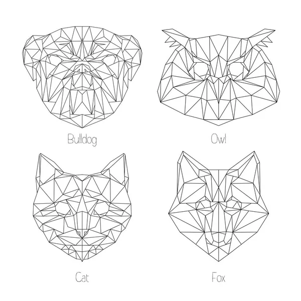 Conjunto de faces animais isoladas de triângulo geométrico poligonal. Hipster animais — Vetor de Stock