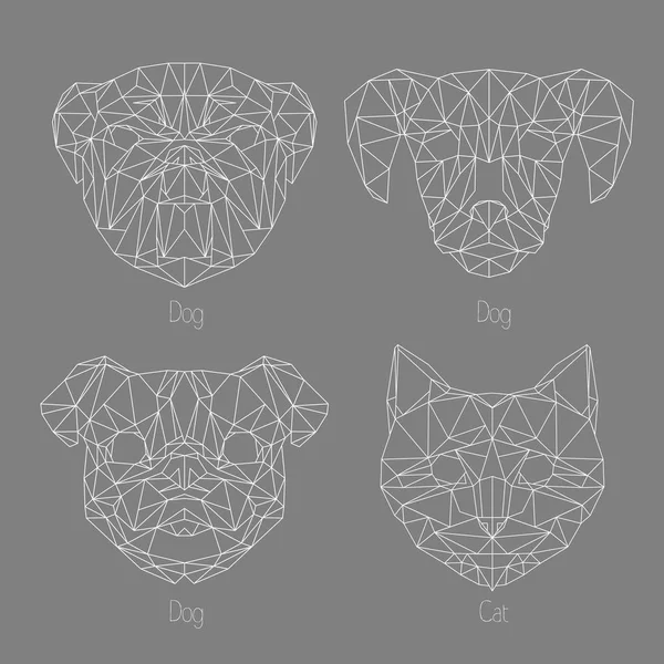 Set di facce isolate di animali a triangolo geometrico poligonale. Animali hipster — Vettoriale Stock