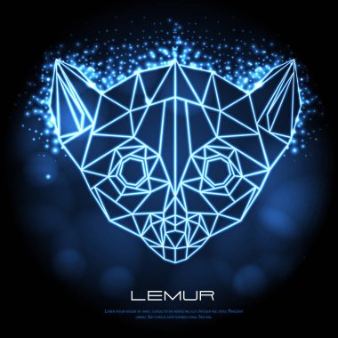 Soyut poligonal tirangle hayvan lemur neon tabela. Hipster hayvan