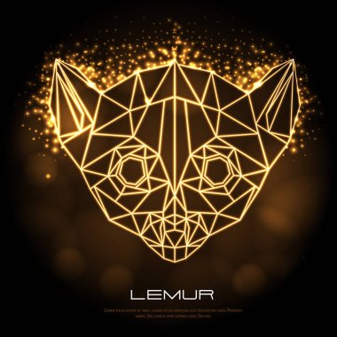 Soyut poligonal tirangle hayvan lemur neon tabela. Hipster hayvan