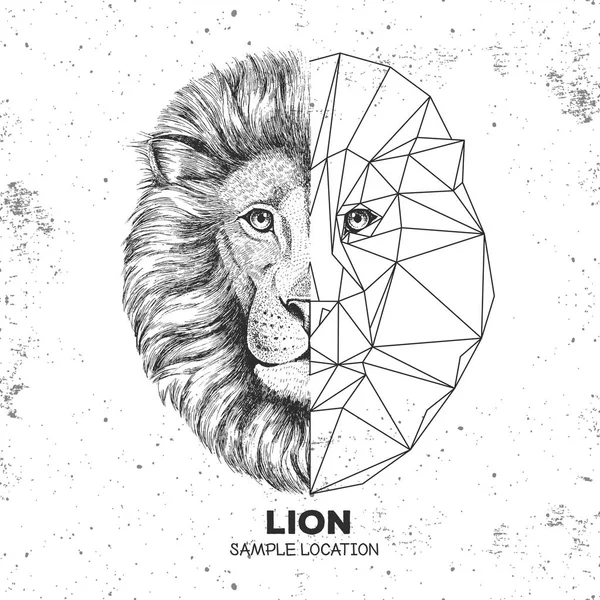 Hipster animal realistic and polygonal lion face. Triangle animal — Stock Vector