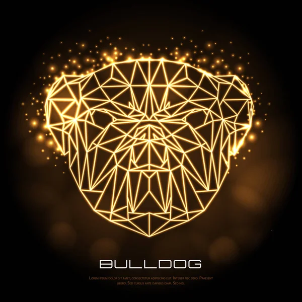 Abstracto tirángulo poligonal animal bulldog signo de neón. Hipster animal — Vector de stock