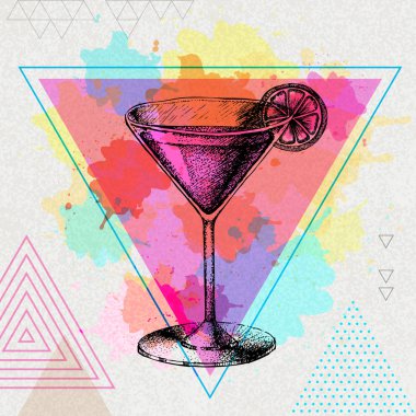 Hipster kokteyl kozmopolit illüstrasyon sanatsal çokgen suluboya arka plan üzerinde