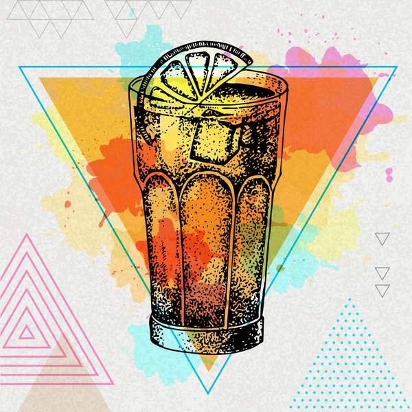 Hipster cocktail long island illustration on artistic polygon watercolor background — Stock Vector