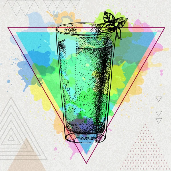 Hipster cocktail mojito illustrazione su sfondo artistico poligono acquerello — Vettoriale Stock