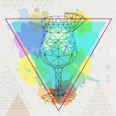 Hipster poligonal kokteyl mavi hawaii sanatsal suluboya zemin üzerine