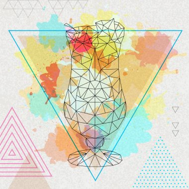 Hipster poligonal kokteyl pina colada sanatsal suluboya zemin üzerine