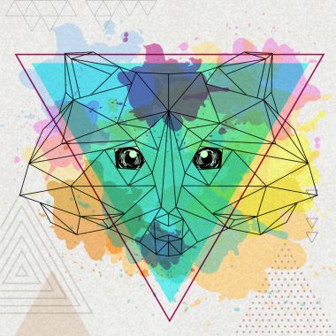 Hipster poligonal hayvan Rakun sanatsal suluboya zemin üzerine