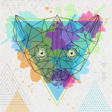 Hipster poligonal hayvan lemur sanat suluboya zemin üzerine