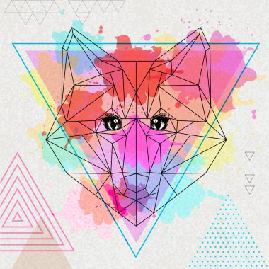 Sanatsal suluboya arka plan hipster poligonal hayvan Fox'ta