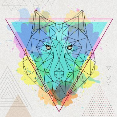 Hipster poligonal hayvan kurt sanatsal suluboya zemin üzerine