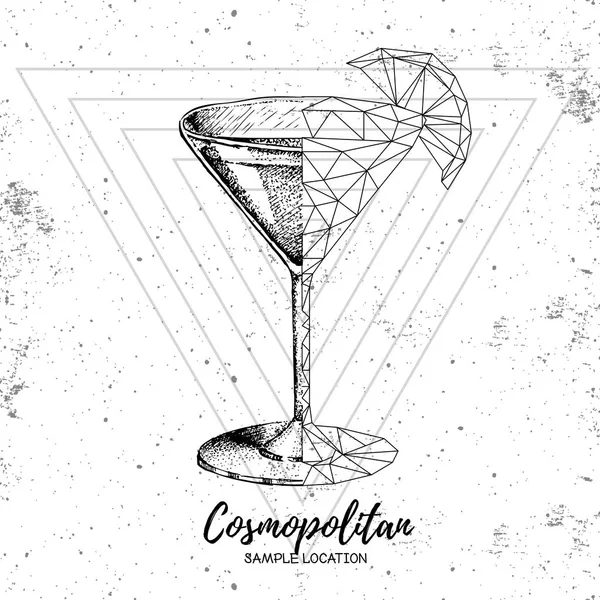 Hipster cocktail realistico e poligonale cosmopolita su sfondo grunge — Vettoriale Stock