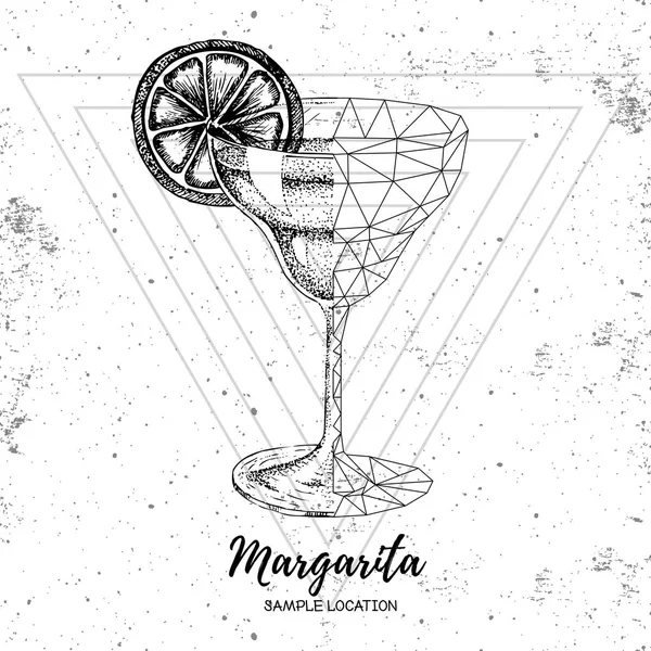Hipster margarita cóctel realista y poligonal sobre fondo grunge — Archivo Imágenes Vectoriales