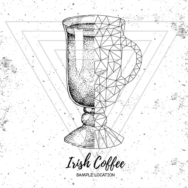 Hipster realistico e poligonale cocktail irlandese caffè grunge sfondo — Vettoriale Stock