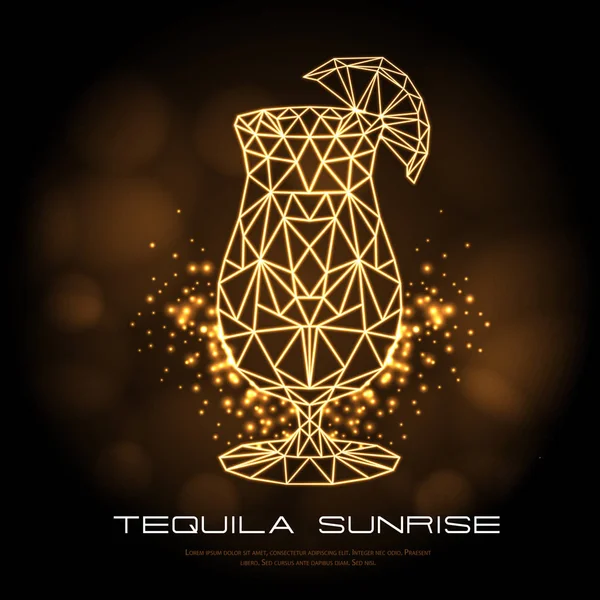 Hipster cocktail polygonal tequila lever de soleil néon signe. Menu cocktail triangle — Image vectorielle