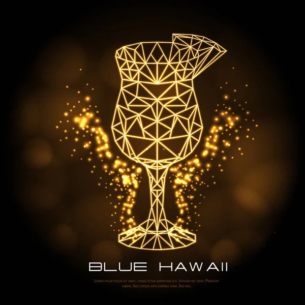 Hipster poligonal cocktail azul hawaii neon sinal. Menu de coquetel triangular —  Vetores de Stock