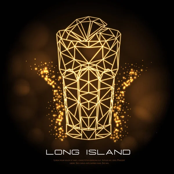 Hipster polygonal cocktail long island neon sign. Menu de coquetel triangular —  Vetores de Stock