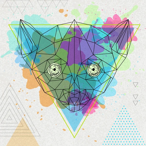 Lémurien animal polygonal hipster sur fond aquarelle artistique — Image vectorielle