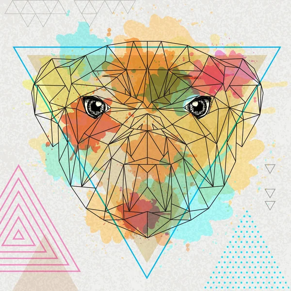 Hipster bulldog animal poligonal em fundo aquarela artística —  Vetores de Stock