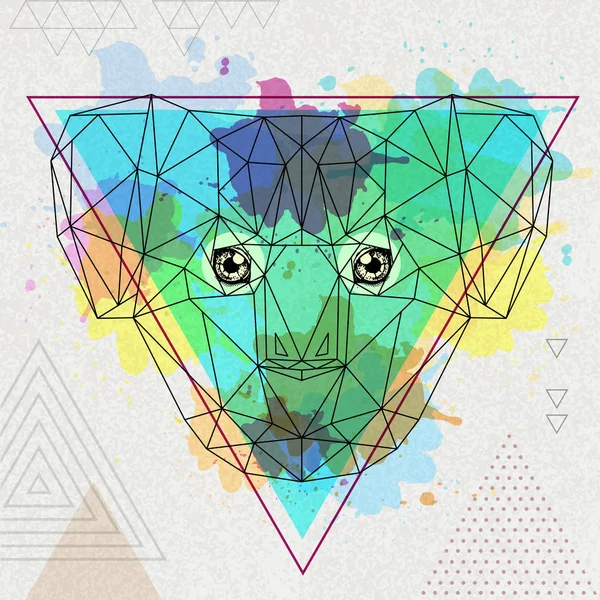 Hipster animal poligonal koala sobre fondo acuarela artística — Vector de stock