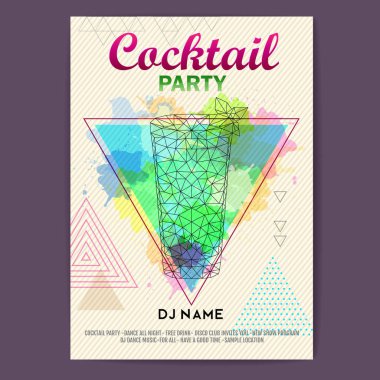 Sanatsal çokgen suluboya arka plan üzerinde üçgen kokteyl mojito. Disko parti poster