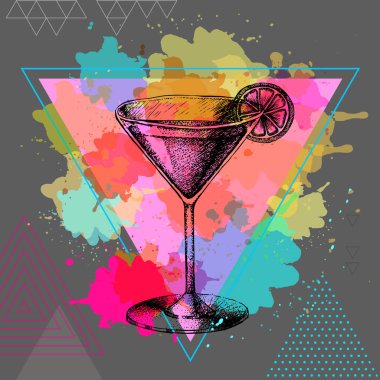 Hipster kokteyl kozmopolit illüstrasyon sanatsal çokgen suluboya arka plan üzerinde
