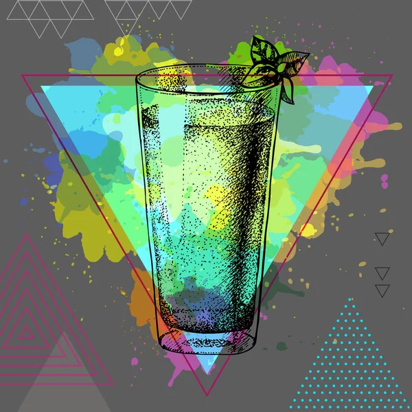 Hipster cocktail mojito illustration på konstnärliga polygon akvarell bakgrunden — Stock vektor