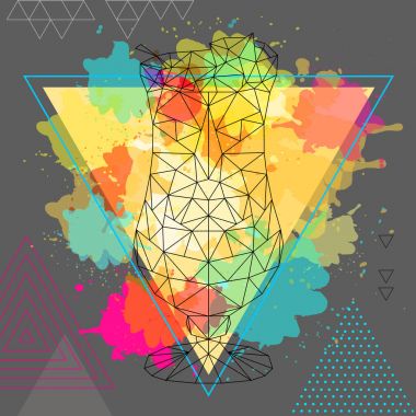 Hipster poligonal kokteyl pina colada sanatsal suluboya zemin üzerine