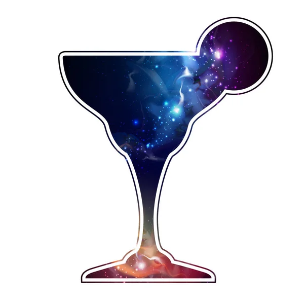 Sílhueta de cocktail com espaço aberto, universo, campo estelar e nebulosa no interior — Vetor de Stock