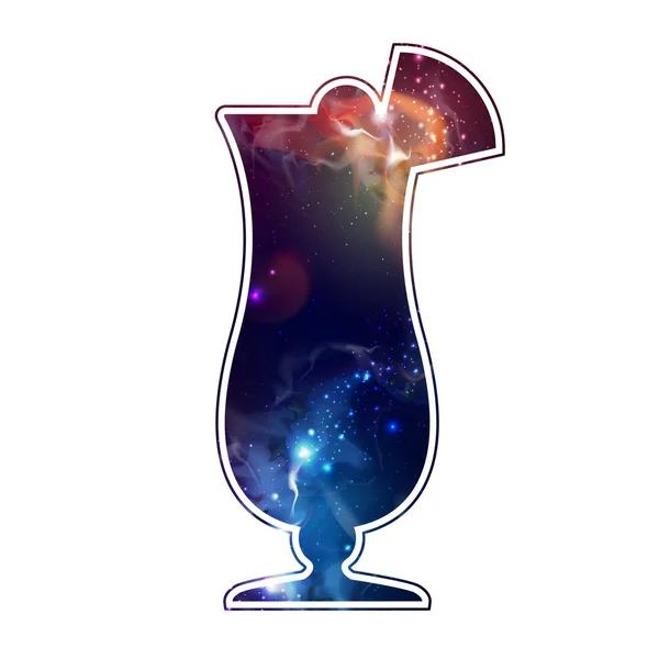 Cocktailsilhouette mit freiem Raum, Universum, Sternenfeld und Nebel im Inneren — Stockvektor