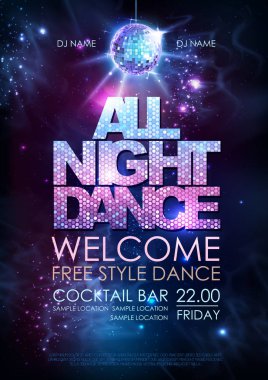 Disko topu arka plan. Bütün gece dans partisi posterinde açık alan arka plan disko