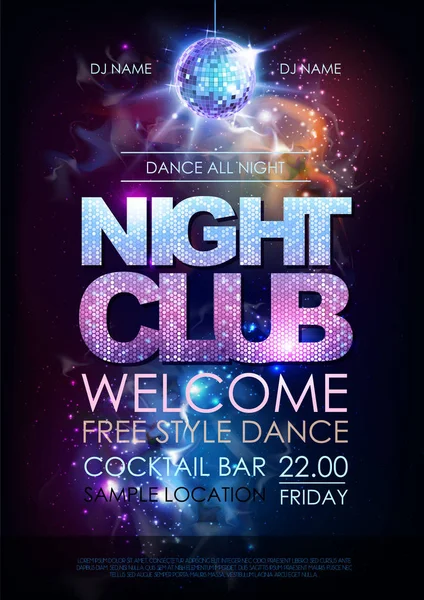 Disco ball background. Disco night club poster on open space background — Stock Vector