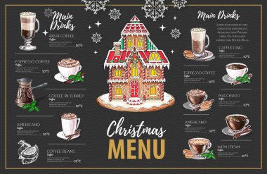 Tatlı zencefilli ev ve kahve ile Noel menüsü tasarımı