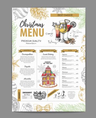 Christmas menu design with sweet gingerbread house, cupcakes and cocktails vector Christmas menu design with sweet gingerbread house, cupcakes and cocktails vector