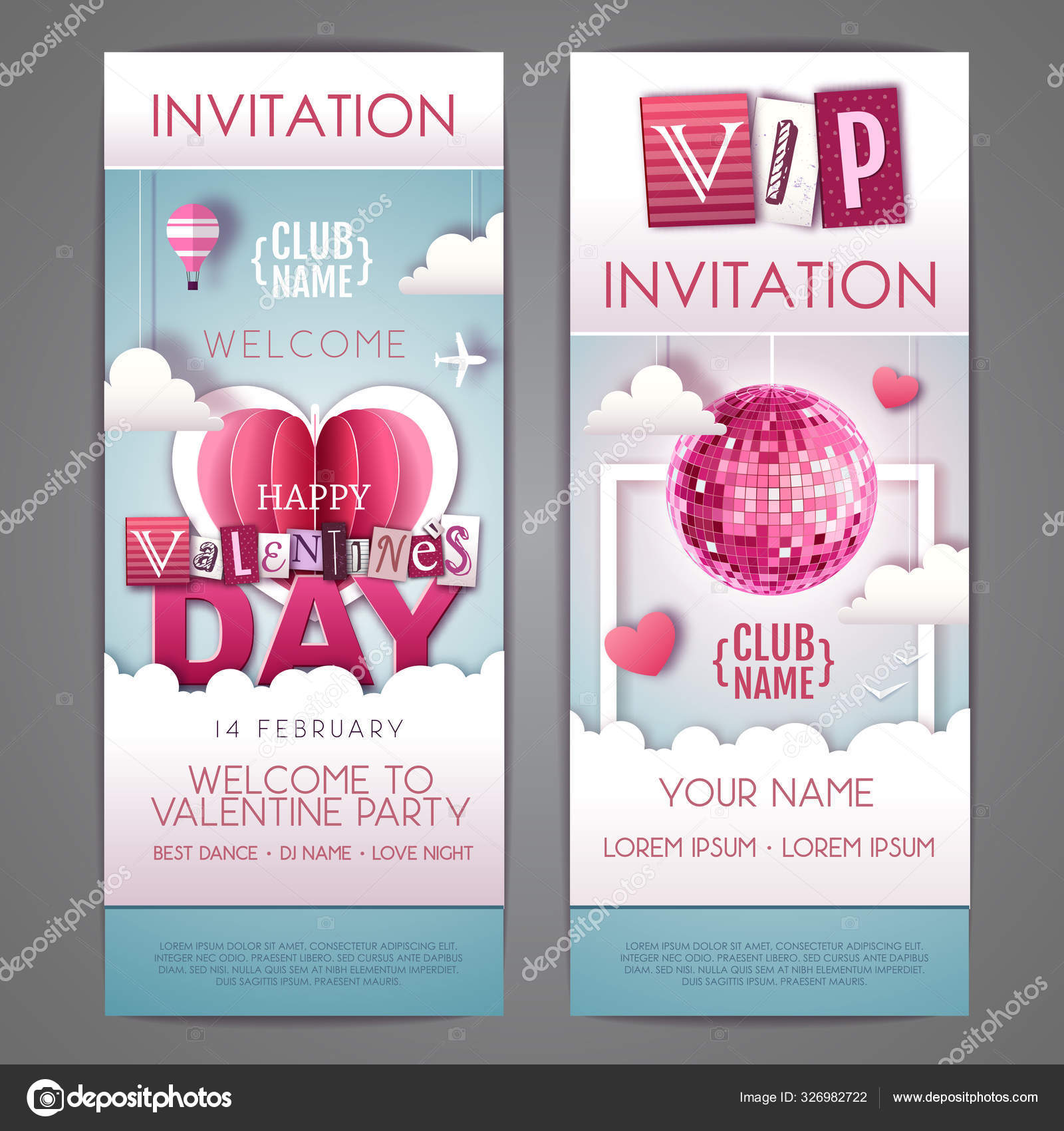 Happy Valentines Day Invitation Design With Love Hearts In The Sky Cut Out Paper Art Style Design Vector Image By C Annbozshko Vector Stock