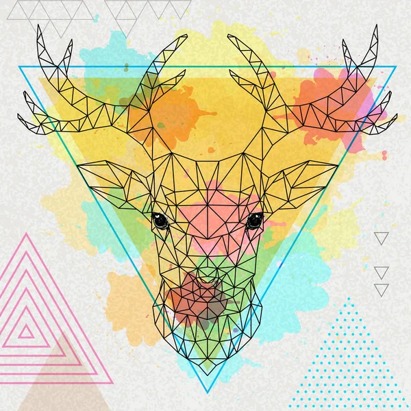 ヒップスター多角形動物鹿上の芸術的な水彩の背景 — ストックベクタ