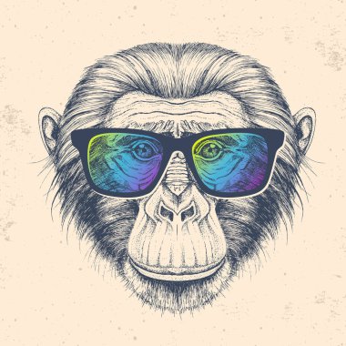 Hippi hayvan maymunu. Şempanzenin el çizimi Ağzı