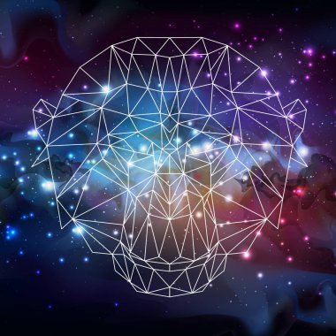 Açık alan arka planında soyut çokgen tirangle hayvan maymunu. Hippi hayvan çizimi.