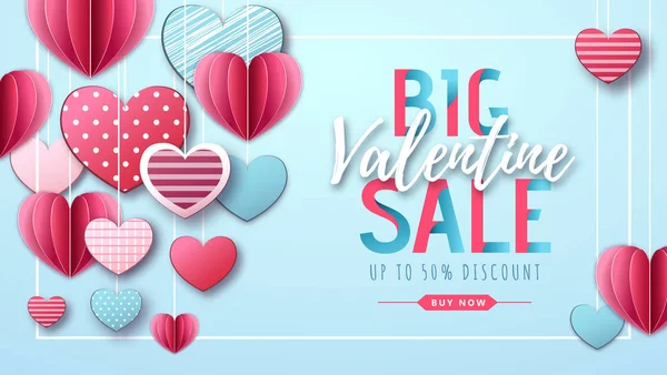 Happy Valentine`s day background with love hearts. Valentine`s day sale poster — Stock Vector
