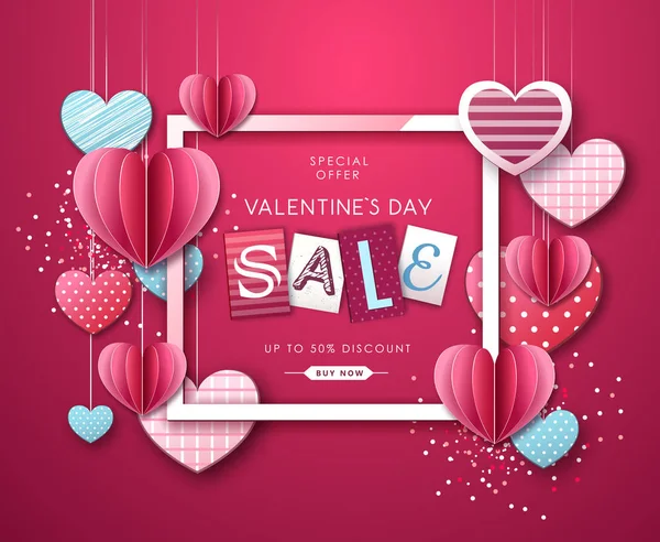 Happy Valentine`s day background with love hearts. Valentine`s day sale poster — Stock Vector