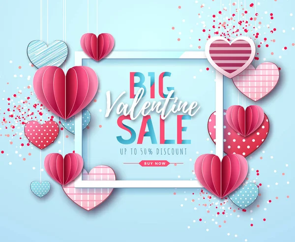 Χαρούμενο φόντο Ημέρα του Αγίου Βαλεντίνου με καρδιές αγάπης. Valentine`s day sale poster — Διανυσματικό Αρχείο