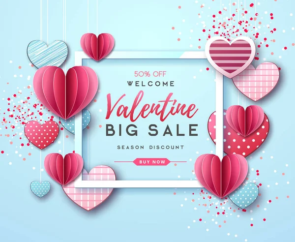 Glücklicher Valentinstag Hintergrund mit Liebesherzen. Valentinstag-Verkaufsposter — Stockvektor