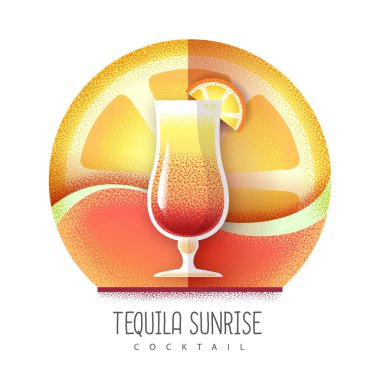 Tekila Sunrise kokteyl ikonunun vektör çizimi. Kumlu doku tasarımı