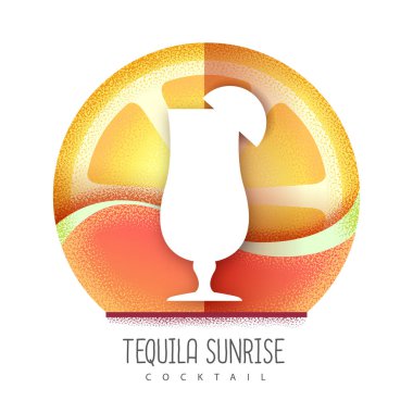 Tekila Sunrise kokteyl ikonunun vektör çizimi. Kumlu doku tasarımı