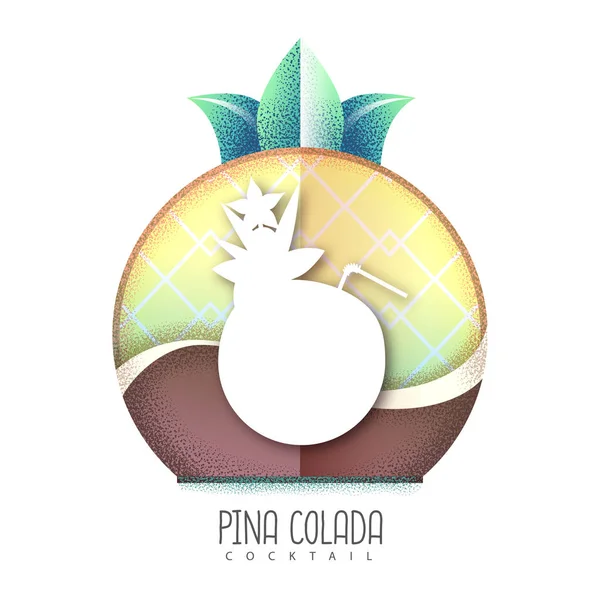 Illustrazione vettoriale dell'icona del cocktail pina colada. Struttura granulosa — Vettoriale Stock