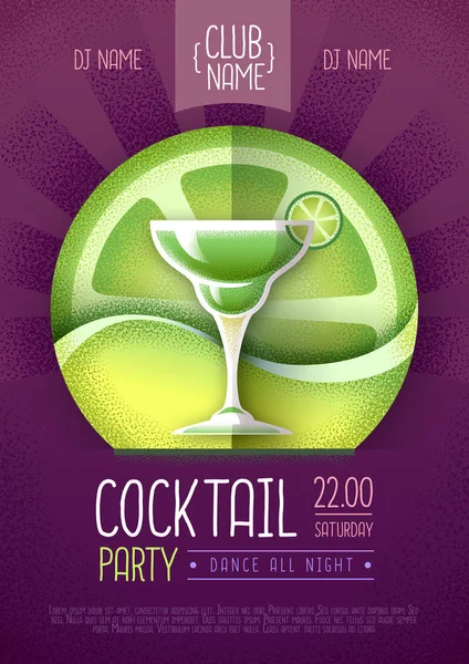 Cocktail disco party poster. Grainy texture vector illustration — Stock Vector