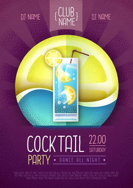 Cartaz de festa de discoteca de cocktail. Ilustração vetorial de textura granulada —  Vetores de Stock