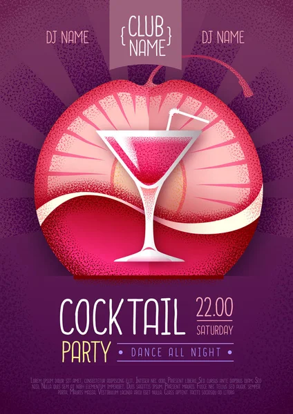 Cartaz de festa de discoteca de cocktail. Ilustração vetorial de textura granulada — Vetor de Stock