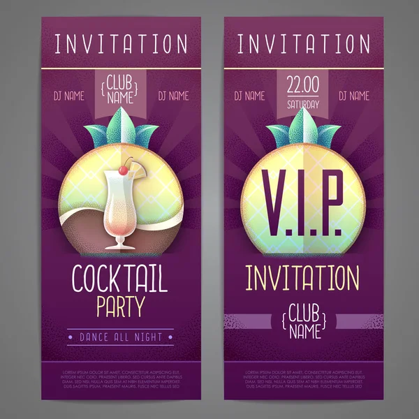 Návrhy pozvánek. Plakát s koktejlovou diskotékou. Obrázek vektoru zrnité textury — Stockový vektor