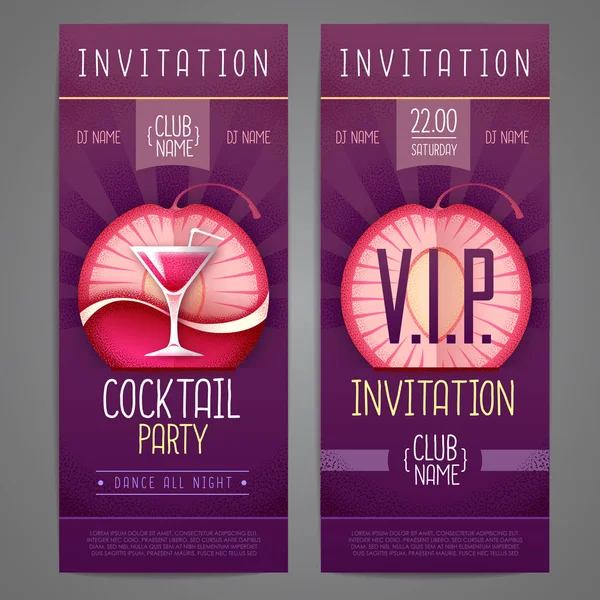 Invitation design. Affiche de soirée Cocktail disco. Illustration vectorielle texture granuleuse — Image vectorielle